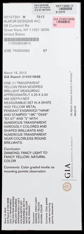 HÄNGE MED KEDJA, 18 k guld och vitguld, briljantslipade diamanter tot 2.02 ct. Certifikat GIA.