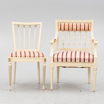 A dining group, 9 pieces, Gustavian style, second half of the 20th century.