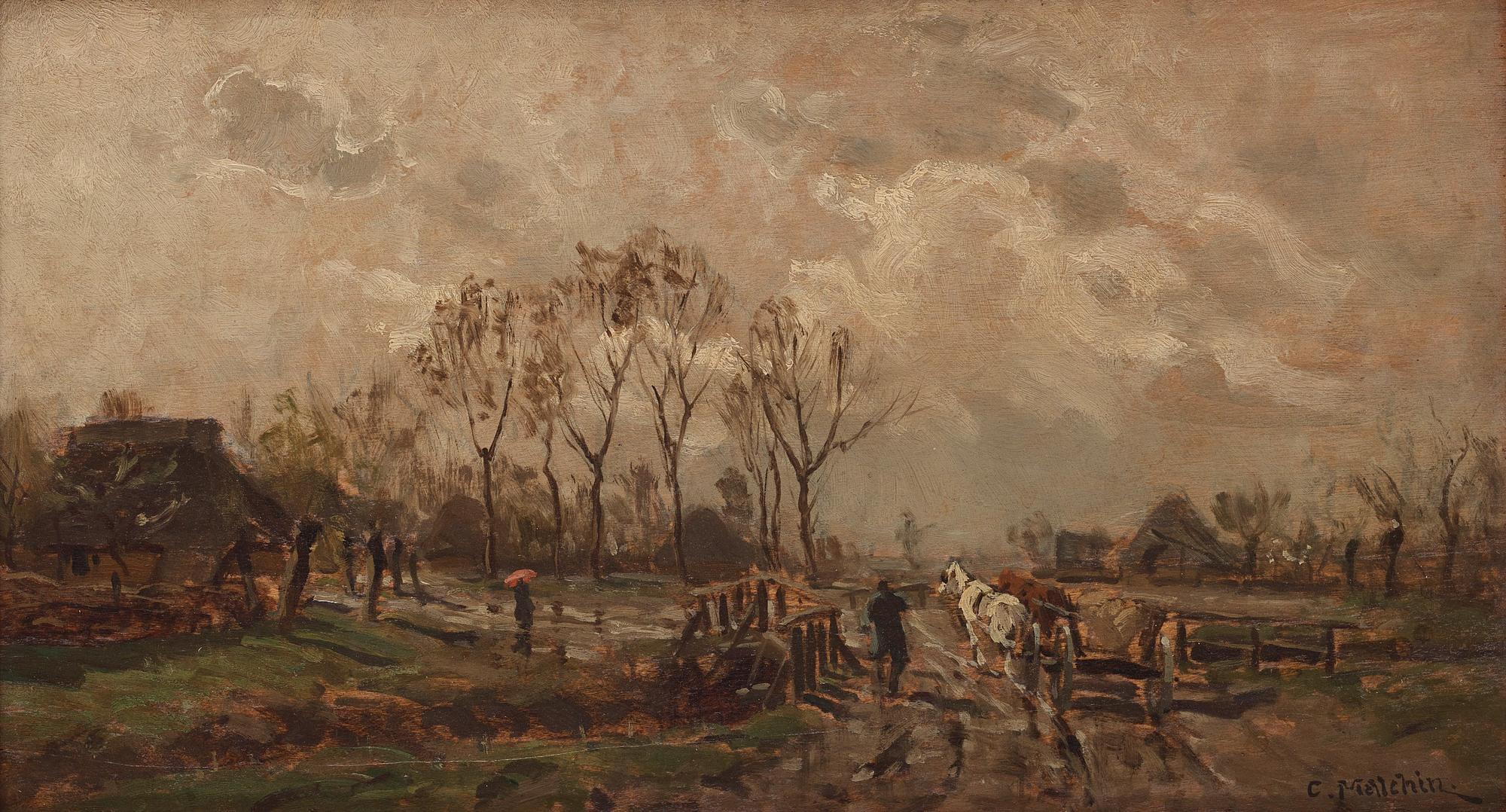 Carl Malchin, olja på pannå, signerad C. Malchin.