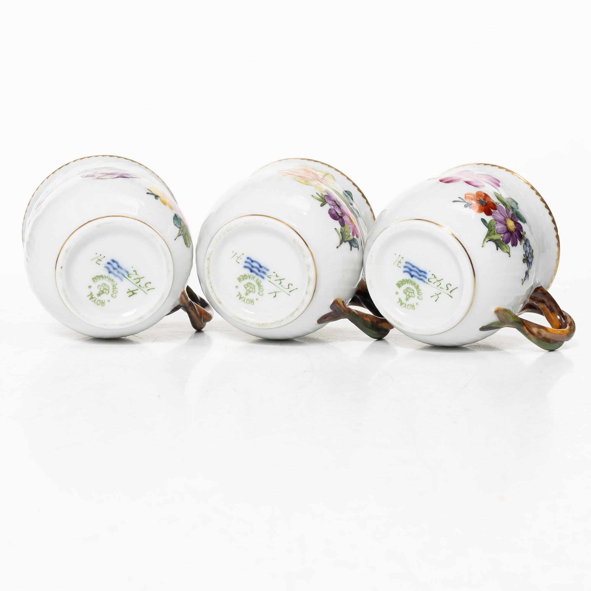 Royal Copenhagen, six cream cups, "Sachsisk Blomst", Denmark, 1889 - 1922.