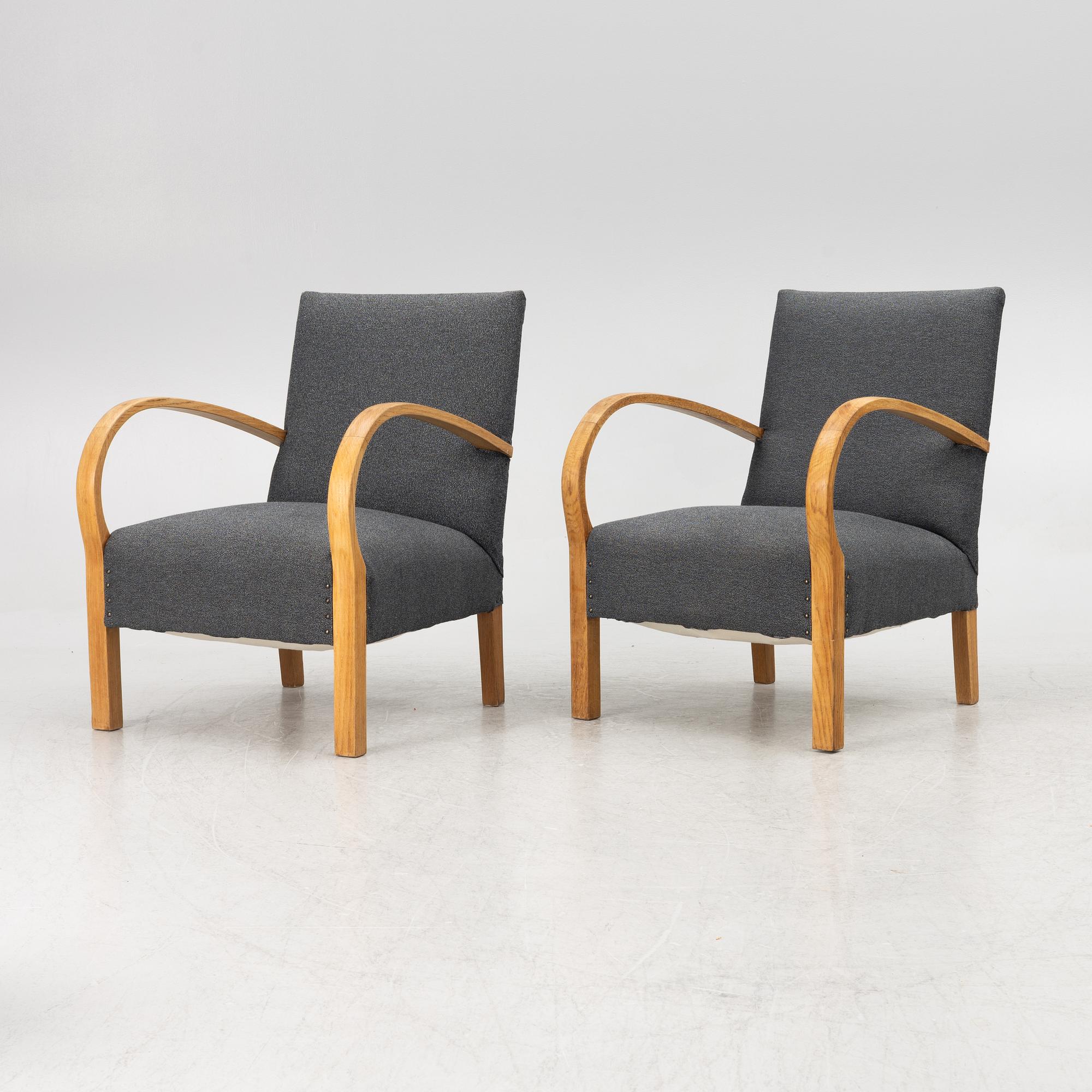 A pair of Swedish Modern armchairs, 1940's.