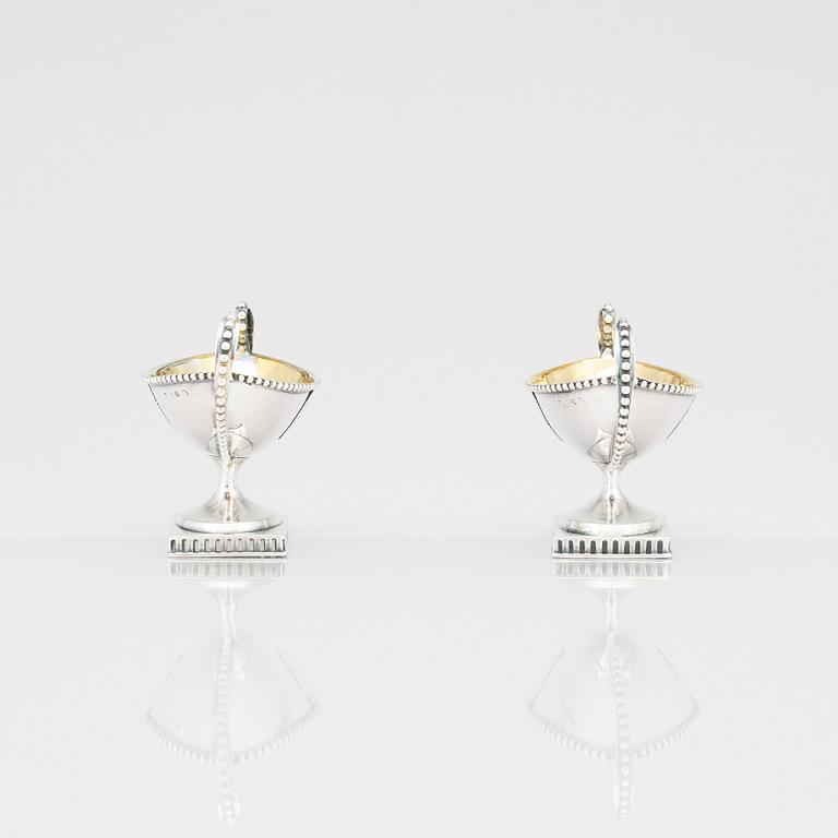 A pair of Swedish Gustavian 18th Century parcel-gilt silver salt cellars, Pehr Zethelius, Stockholm 1793.