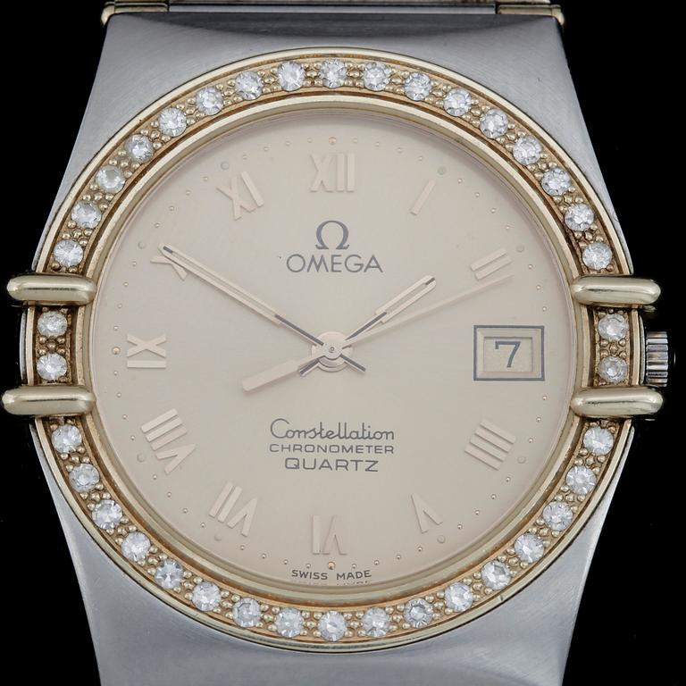 HERRARMBANDSUR, Omega Constellation, Chronometer med briljantslipade diamanter, cal 1430-31-32. 1980/90-tal.