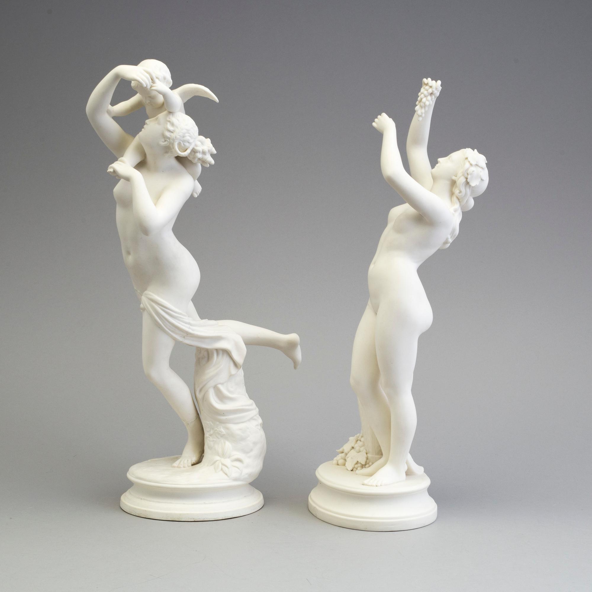 FIGURER, två st, parian, Gustafsberg, en daterad 1891.