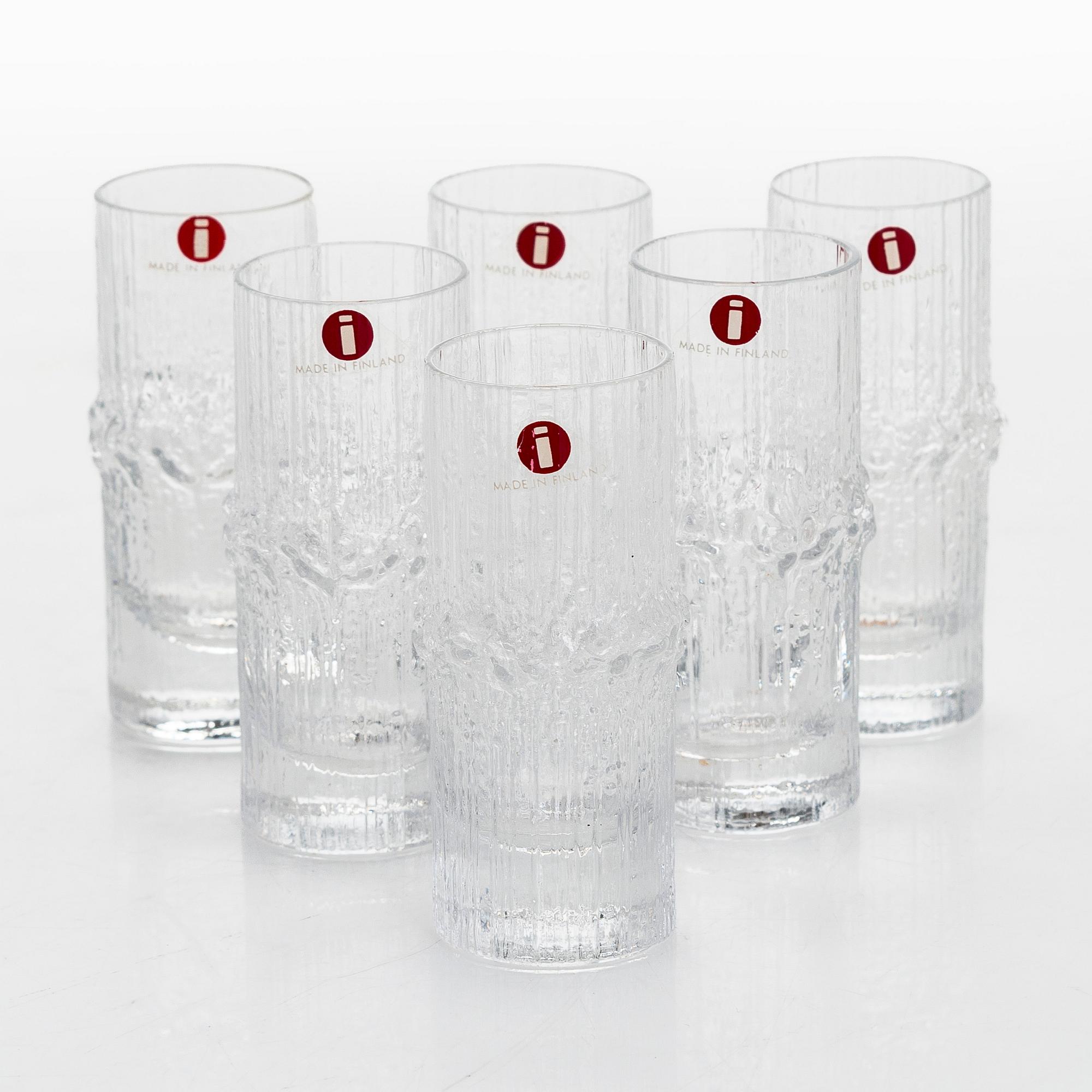 Tapio Wirkkala, snapsilaseja, 6 kpl, "Niva", alkuperäisessä laatikossa. Iittala.