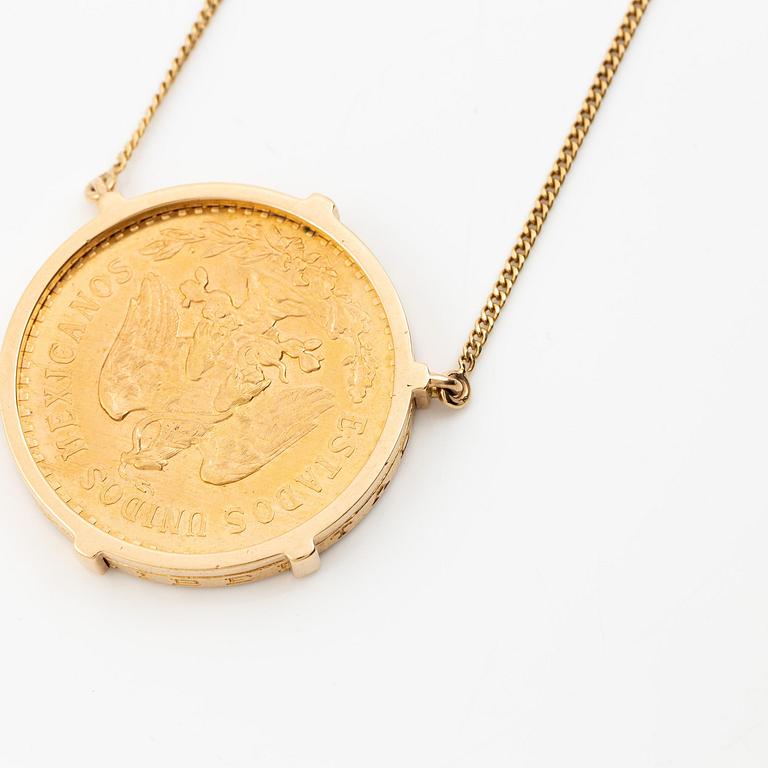 Collier guld med infattat mexikanskt guldmynt.