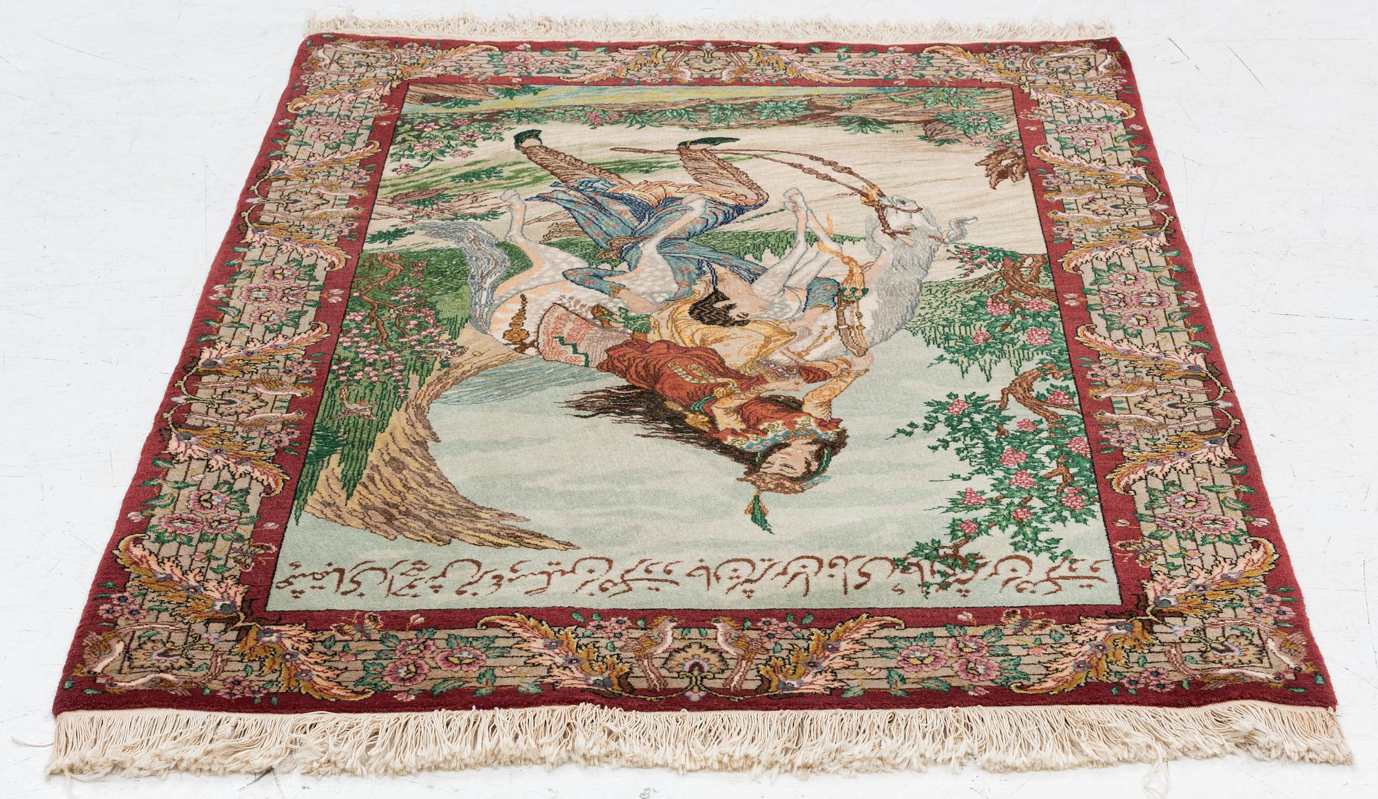 Rug, Tabriz, figural, approx. 138 x 98 cm.