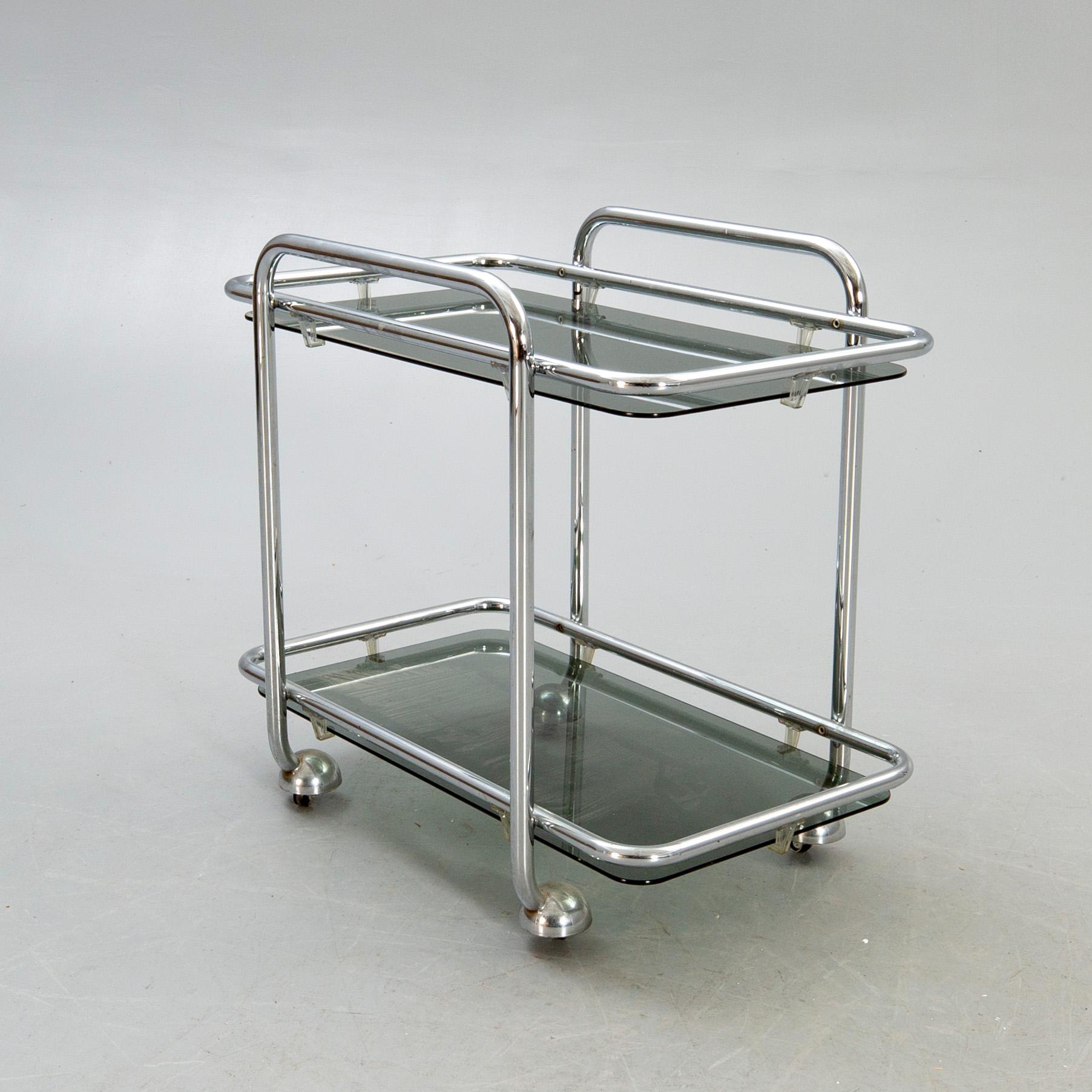 A 1970s chrome serving trolley.