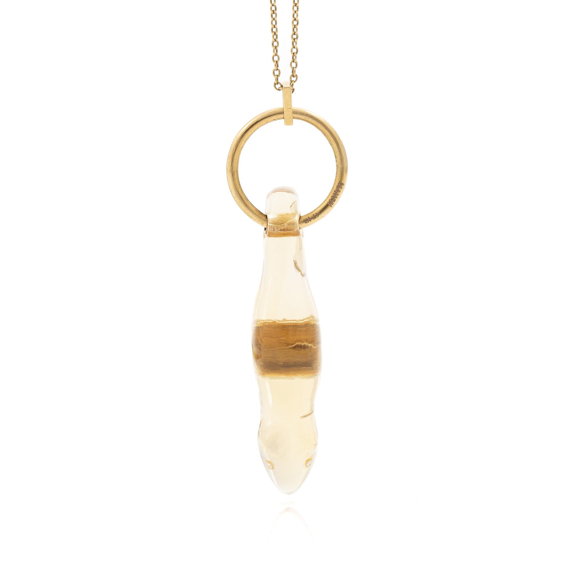 Necklace, 17K gold with citrine in the form of a sweet wrapper.
