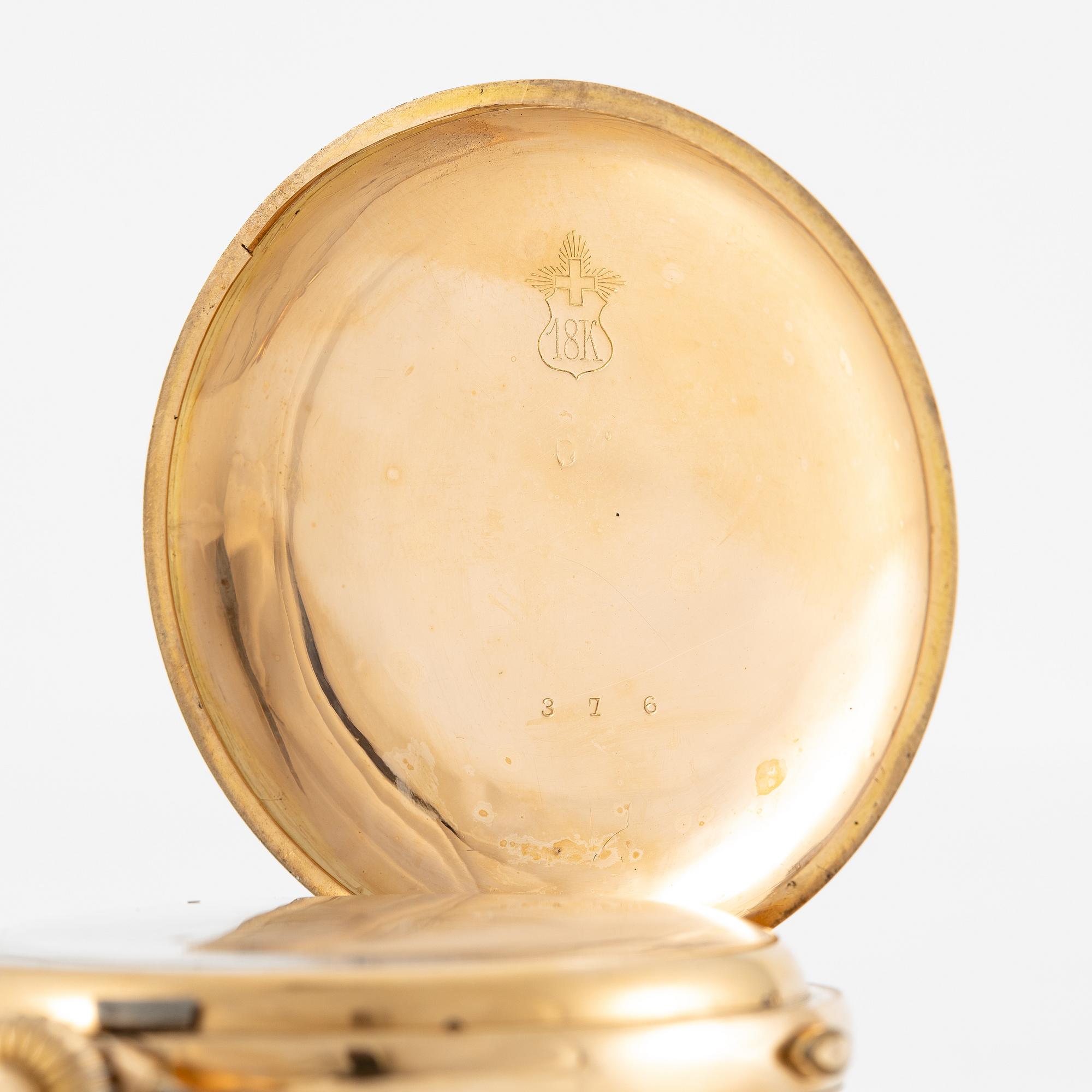 Pocket watch, 18K gold, minute repeater, chronograph, 57 mm.