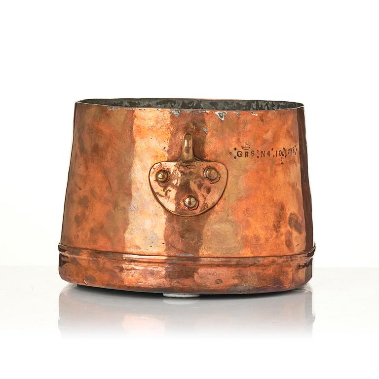 A copper cauldron from Gustav III:s household, dated 1788.