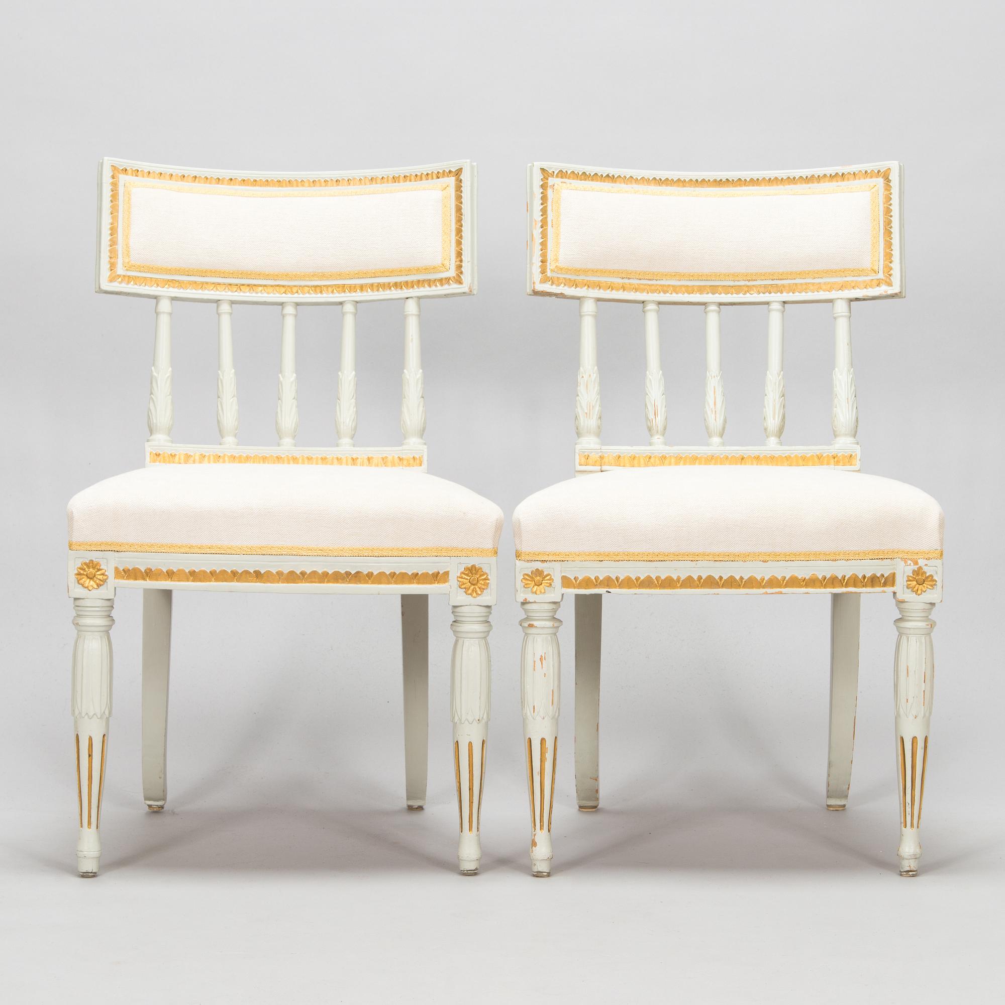 Four late Gustavian Stockholm chairs one signed EÖM  Erik Öhrmark turn of 18th/19th Century.
