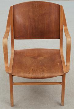 A Peter Hvidt & Orla Mølgaard Nielsen teak and beech 'Ax-chair', Fritz Hansen, Denmark 1950's-60's.