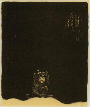 John Bauer, litografi, ur sviten "Troll", 1915, signerad JB i trycket.