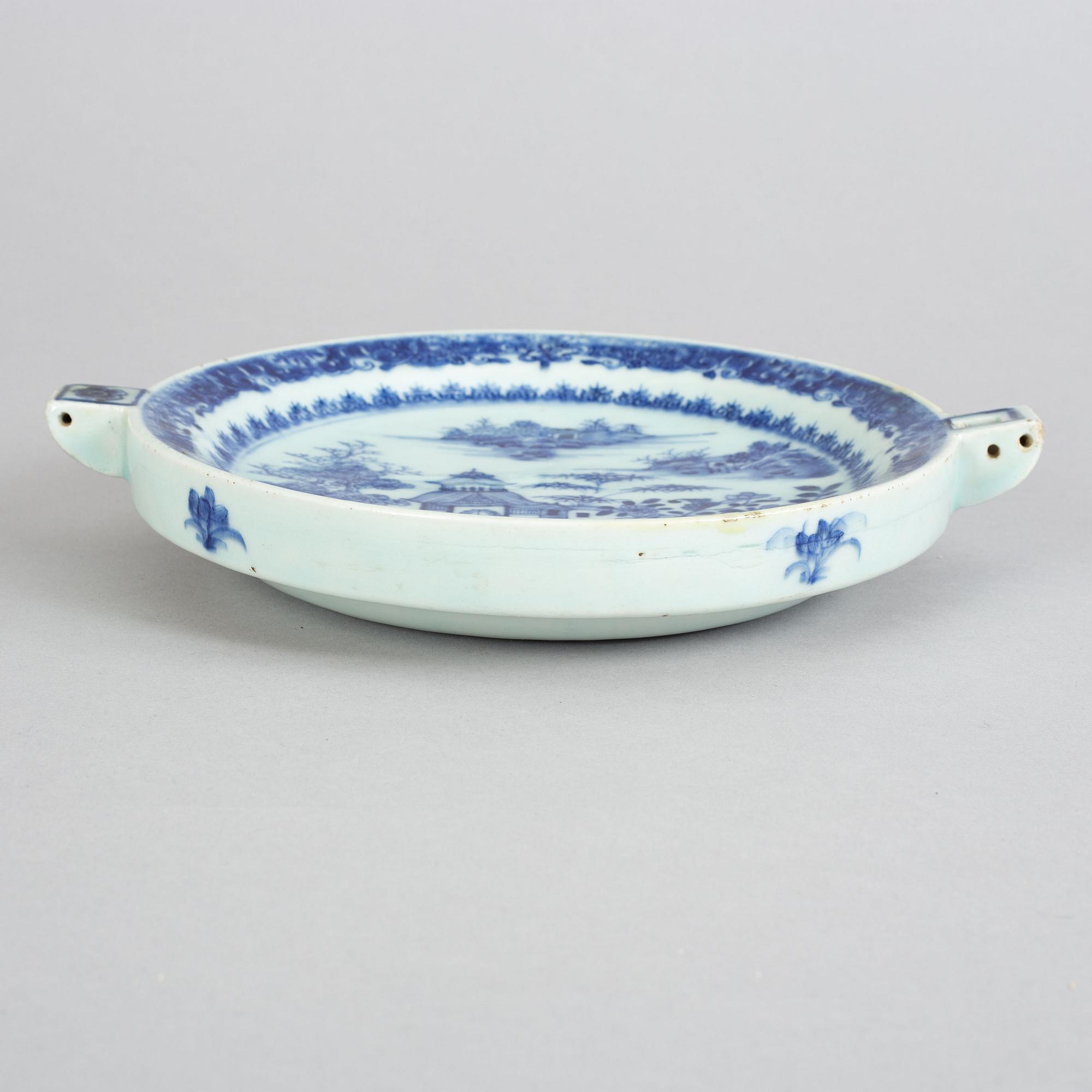 A blue and white hot water dish, Qing dynasty, Qianlong (1736-95).