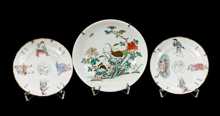 FAT, 3 st, porslin, bla Qianlong, Kina 1700-1800-tal.