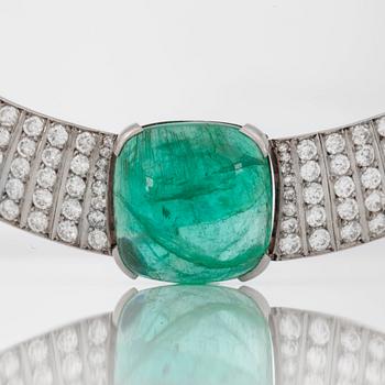 An Art Deco emerald and diamond necklace. Made by Hugo Strömdahl, Stockholm 1934.