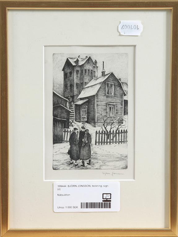 BJÖRN JONSSON, teckning, sign.