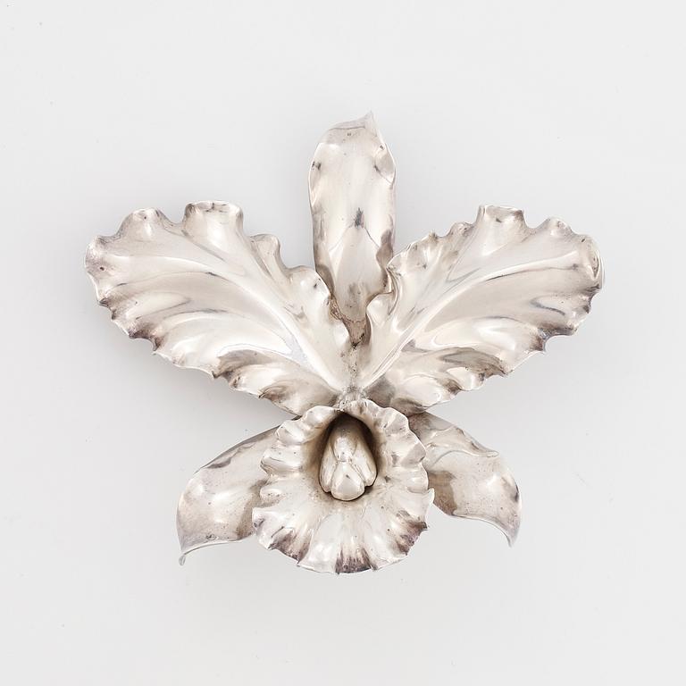 WIWEN NILSSON, brosch, orkidé, silver.