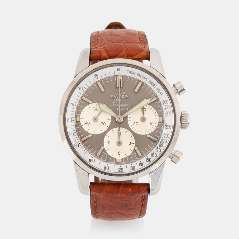 Enicar, Sherpa Graph, chronograph, "Mark 1a", “Gladius hands”, “Tachymetre Base 1000”, "Bengt Ohrelius".