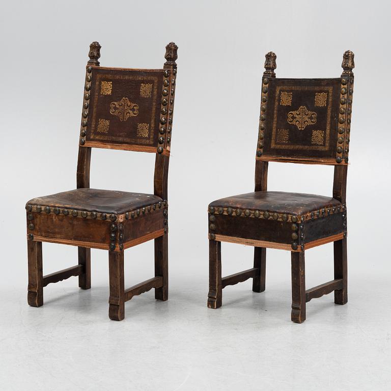 A set of nine beech Baroque style chairs, end of the 19th Century.