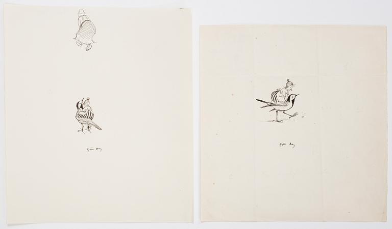 BJÖRN BERG, two ink drawings "Teskedsgumman" signed.
