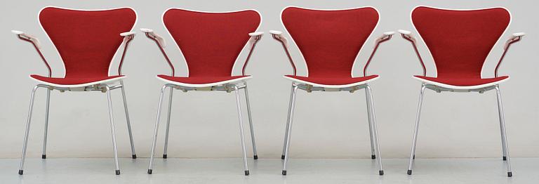 KARMSTOLAR, 4 st, "Sjuan", Arne Jacobsen, Fritz Hansen, formgiven 1955.