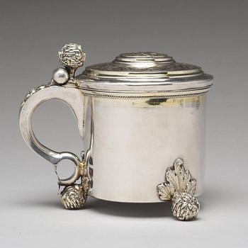 Michel Beck, dryckeskanna, silver, Stockholm (verksam -1630-1673). Barock.