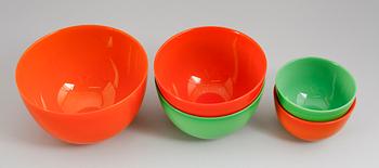 SKÅLAR, 5 st, glas, "Colora", Sven Palmqvist, Orrefors.