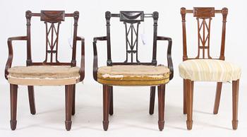 KARMSTOLAR, ett par, samt STOL. Ny-Louis XIV-stil. 1800-/1900-tal.