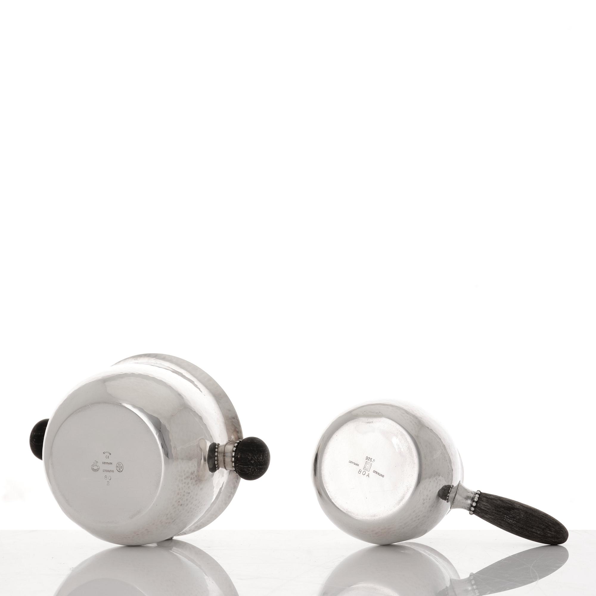 Georg Jensen, a set of three pieces of sterling coffee service, Copenhagen 1925-44 (the sugar bowl 1925-33), design nr 80 A and B.