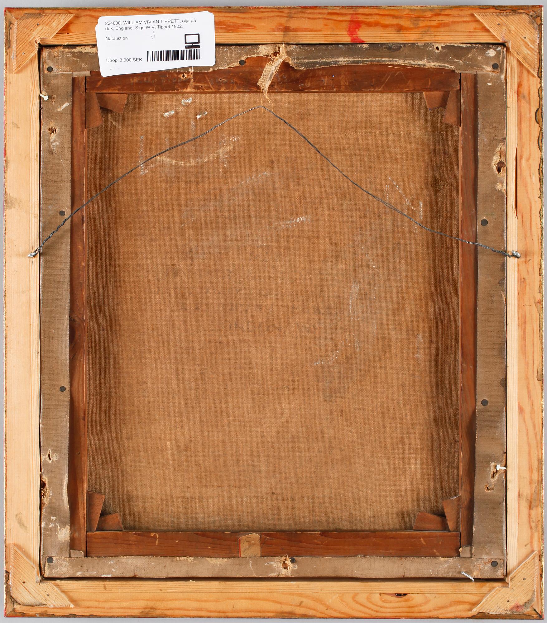 WILLIAM VIVIAN TIPPETT, olja på duk, England. Sign W.V. Tippet 1902.