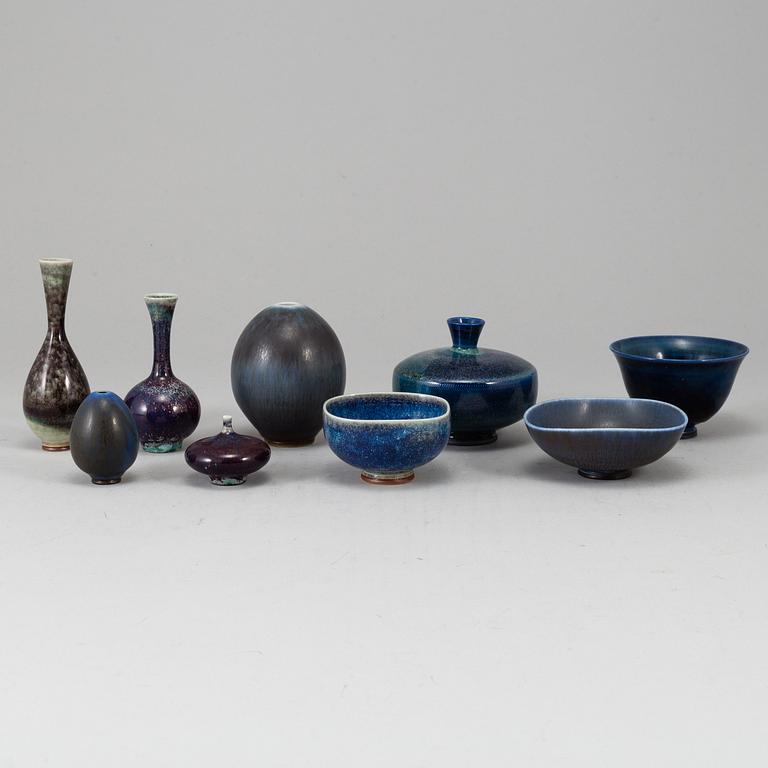 BERNDT FRIBERG, 9 miniature stoneware vases and bowls. Gustavsberg Studio.