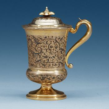 A Russian 19th century silver-gilt and niello cup and cover, unidentified makers mark, Moscow 1850.