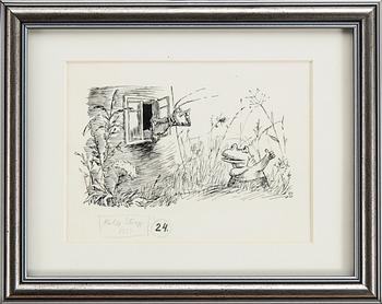 EINAR NORELIUS, 2 ink drawings. Kalle Stropp. Signed and dated -57.