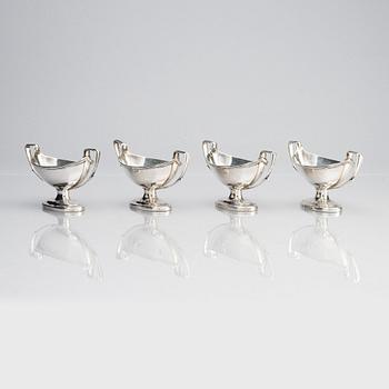 Four English 18th century silver salt-cellars, possibly mark of John Carter, London 1791.