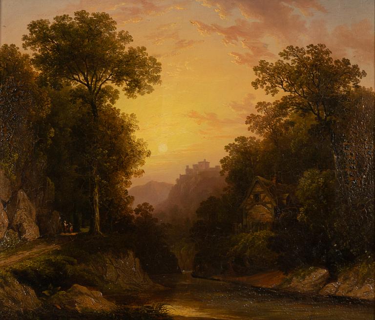 English school, 19th century, Romantic landscape.