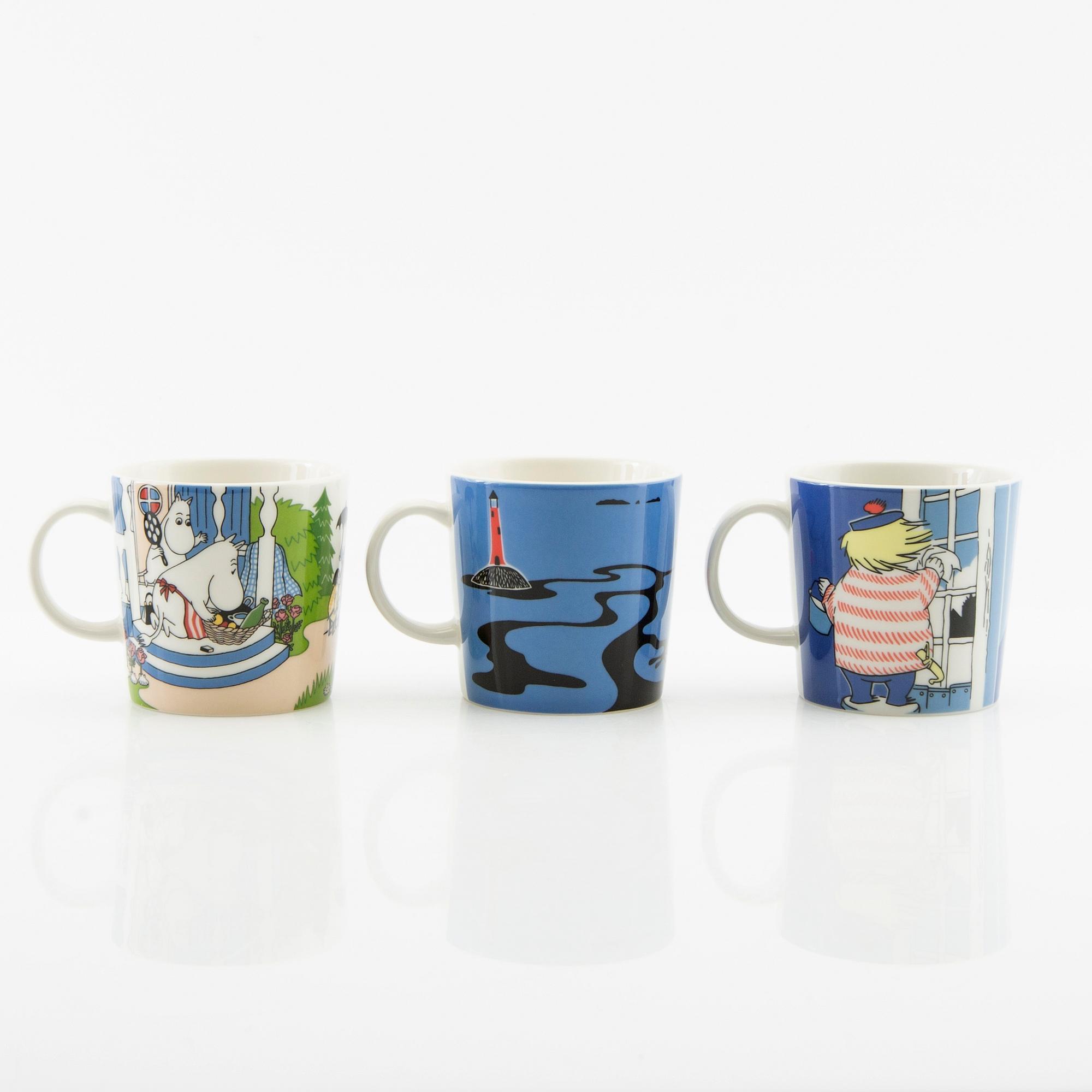 Cups 8 pcs and jar with lid Moomin characters/ Mumin Arabia Finland.