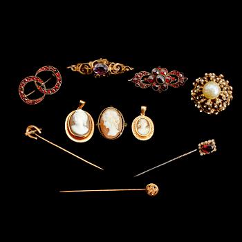 SAMLING SMYCKEN, silver, guld och bijouteri, 1800-/1900-tal.
