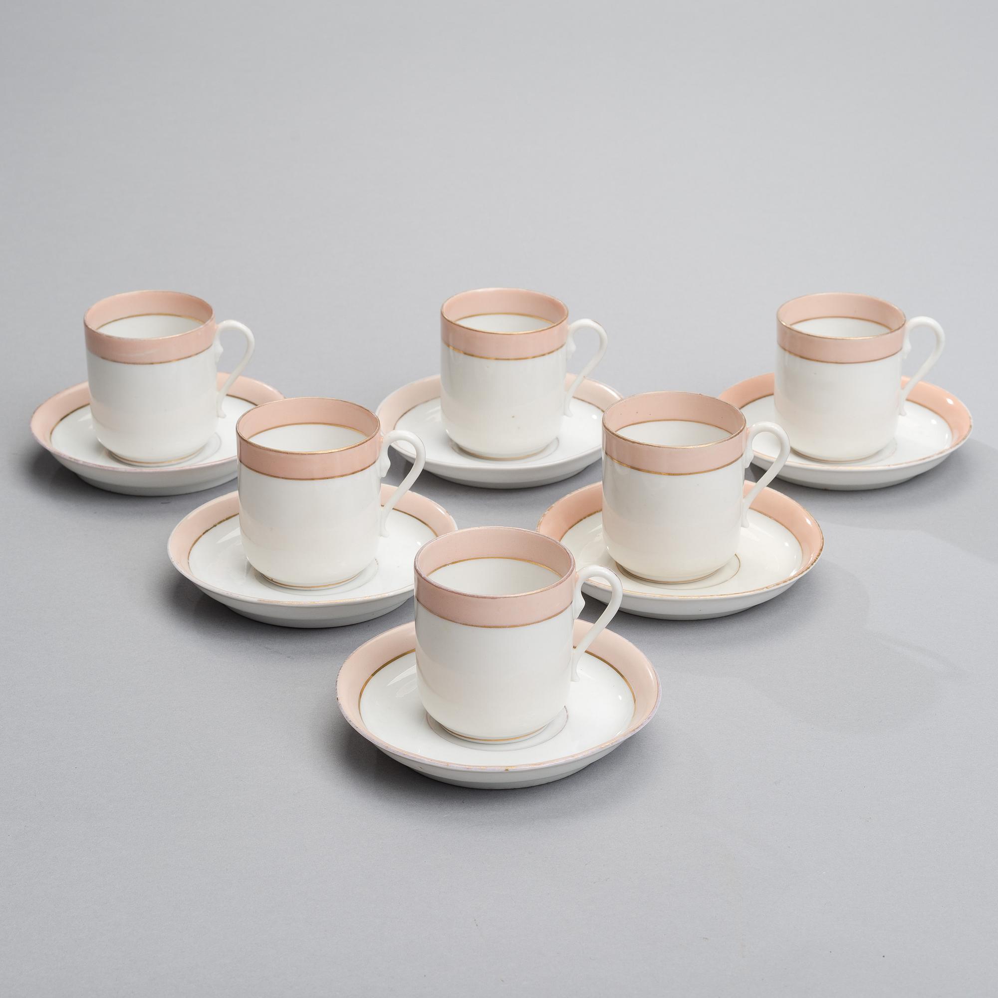 KAFFEKOPPAR, 6 st, porslin Gardner, Ryssland 1880-1890.
