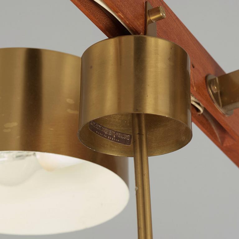 A Hans Agne Jakobsson brass and teak ceiling lamp, Markaryd Sweden 1960-70's.