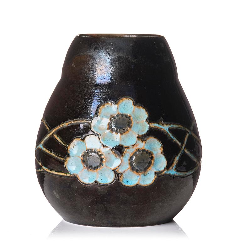 Hilma Persson-Hjelm, a glazed earthenware art nouveau vase, executed in her own studio, Arvika 1918. No 5196.