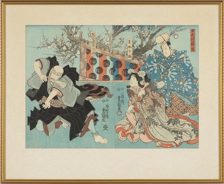 Utagawa Kunisada, färgträsnitt, diptyk, Japan, 1800-talets mitt.