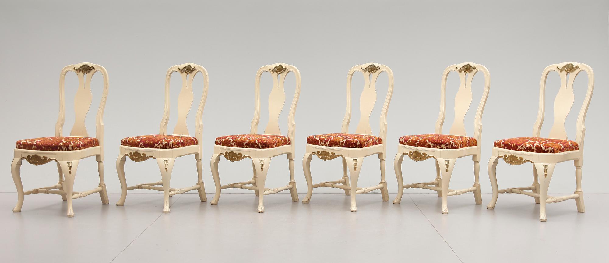 STOLAR OCH KARMSTOLAR, 6 + 2 st, barockstil, 1900-tal.