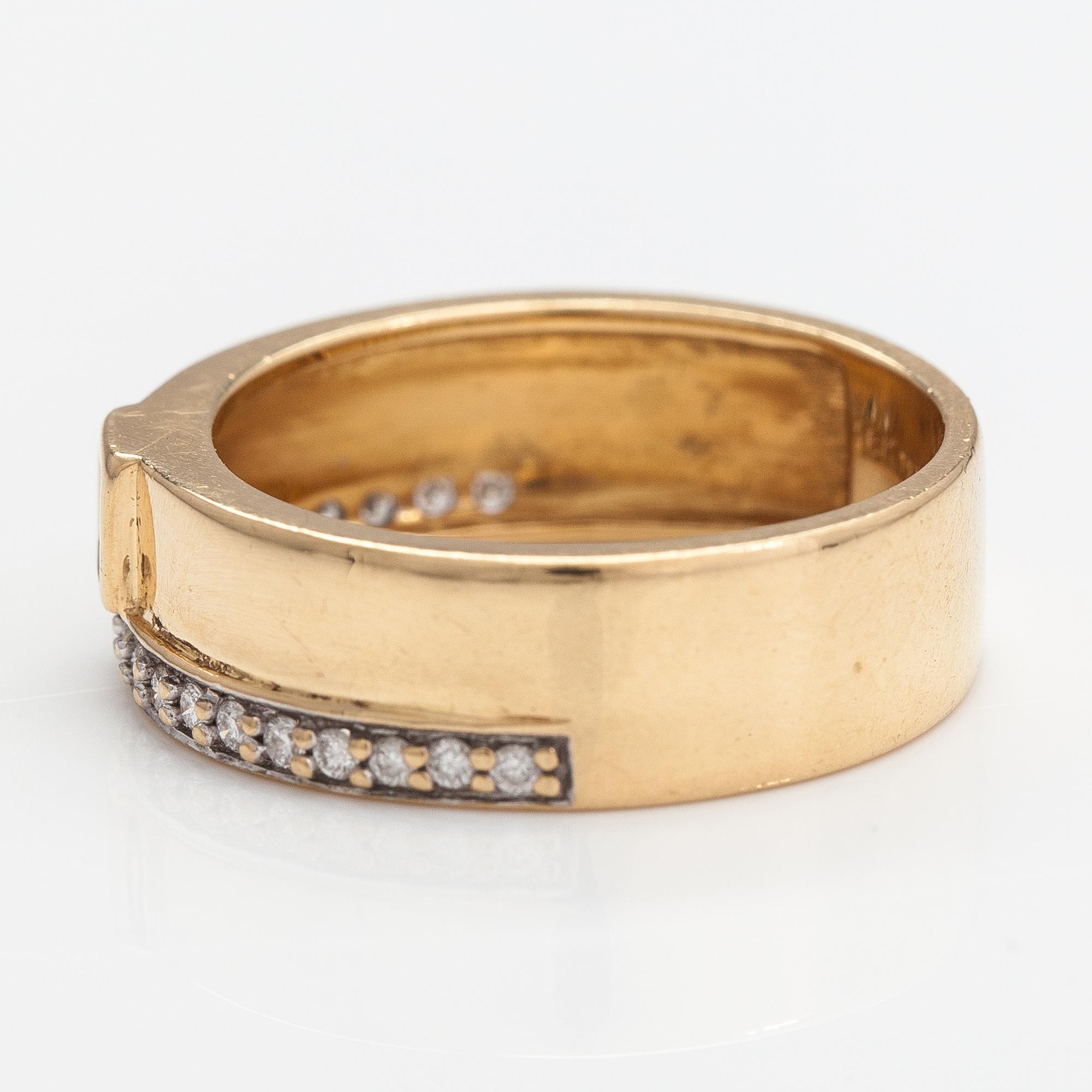 Sormus, 18K kultaa, timantteja n. 0.32 ct yht.