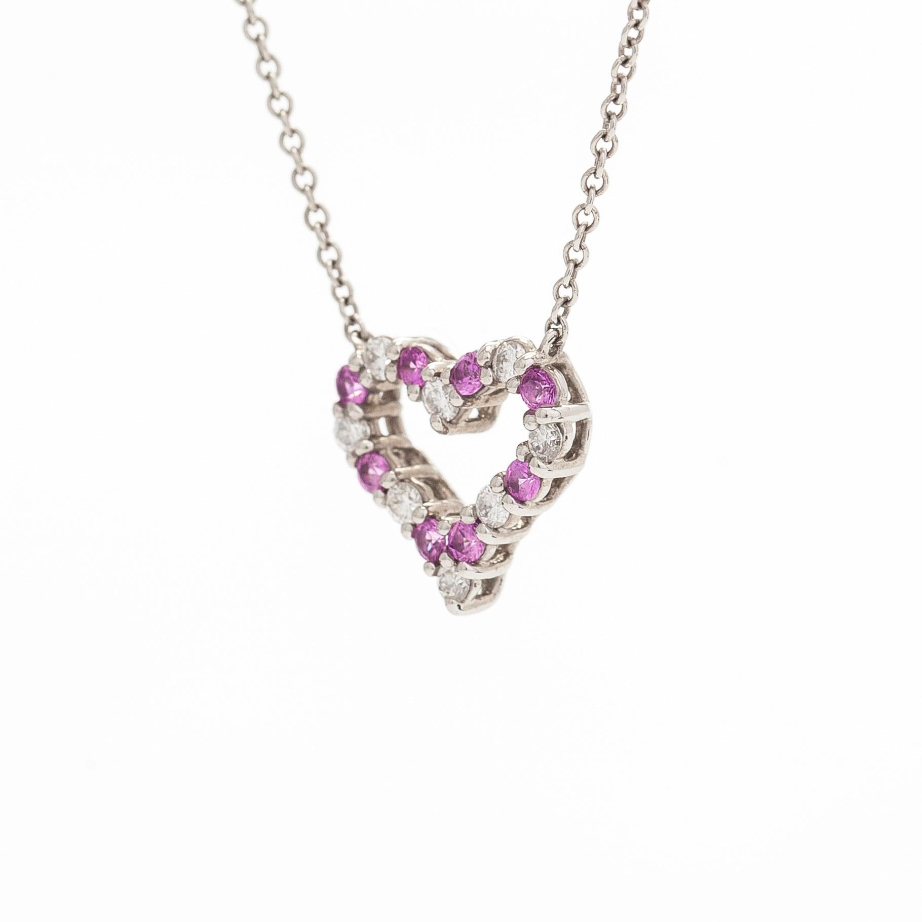 Tiffany & Co, halsband med hänge, hjärta, platina, diamanter och rosa safirer.