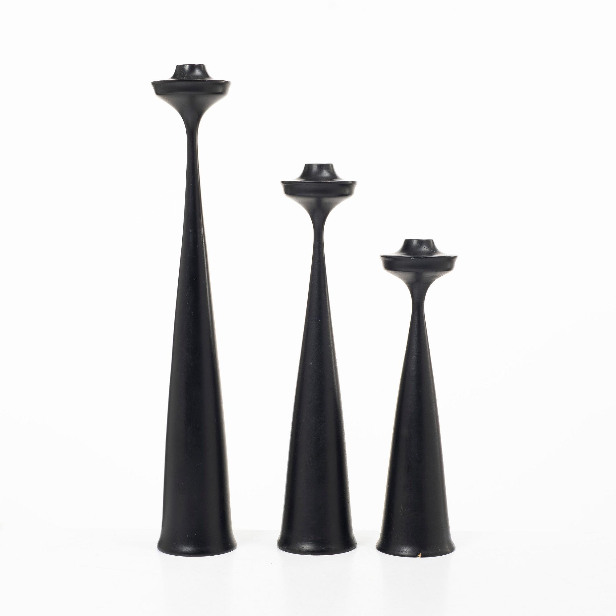 Laurids Lønborg, candlesticks, 3 pieces, Denmark, mid-20th century.