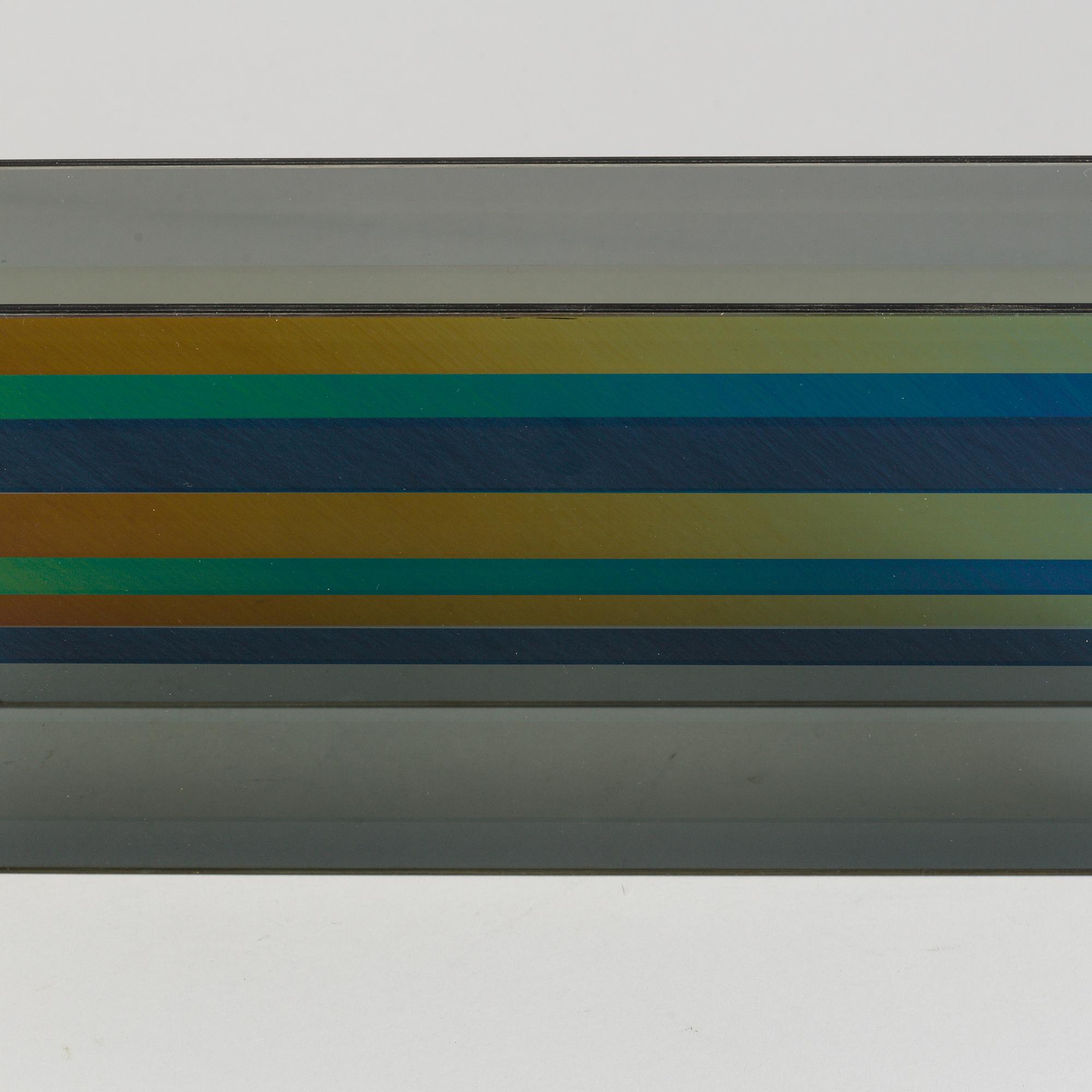 A glass sculpture by Weic H Olson, signed "Optochromi-AI-69".