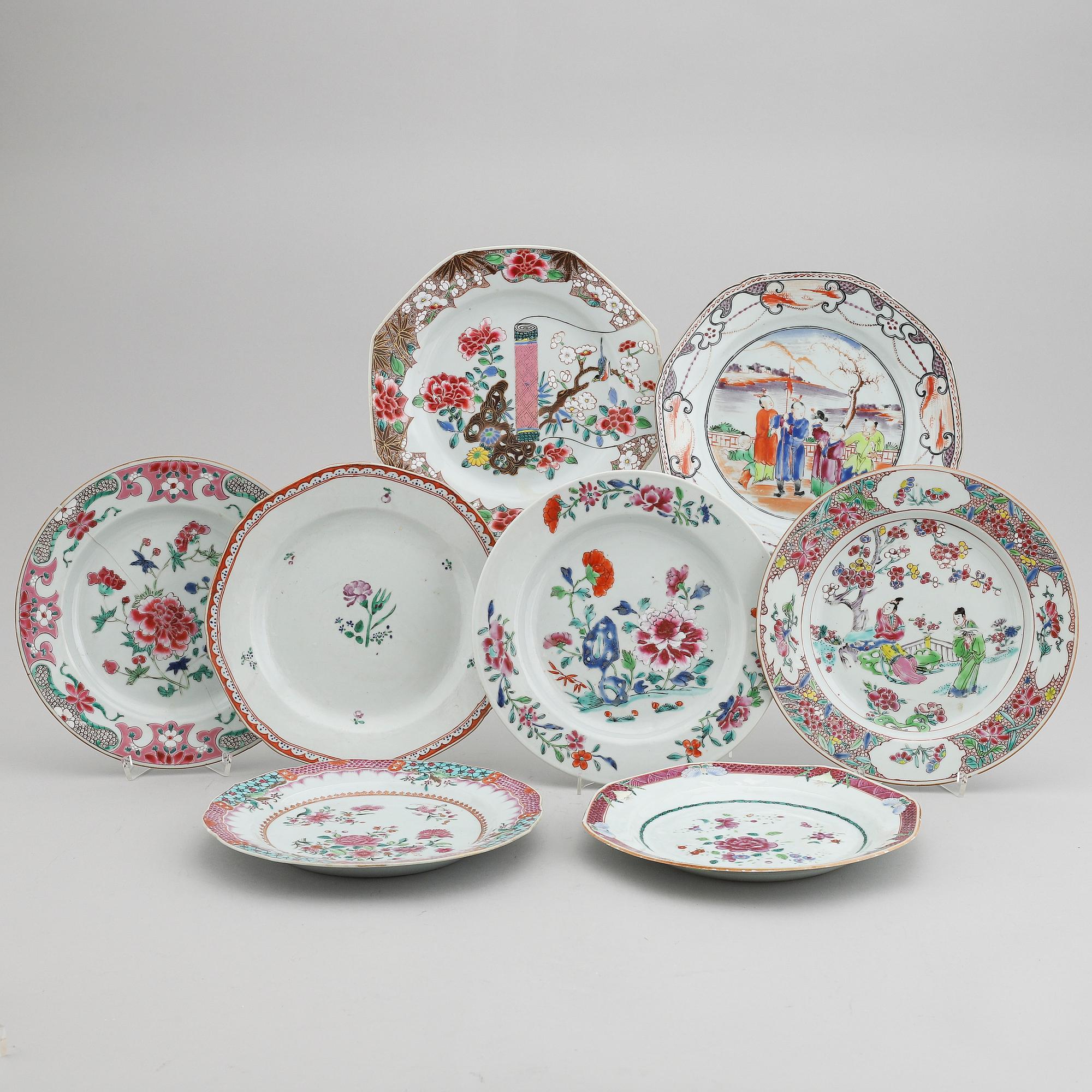 A set of eight odd famille rose dishes, Qing dynasty, Qianlong (1736-95).