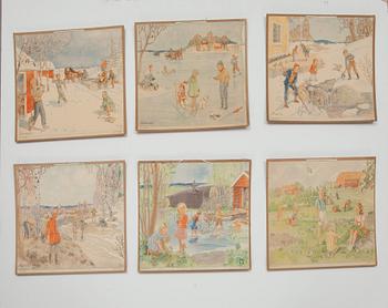 SKOLPLANSCHER, 12 st, Maj Lindman, P.A Norstedt & Söner.